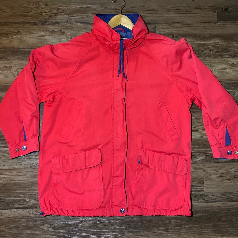 Pacific Trail Boat Jacket Men's Large Red Hidden Hood Full Zip| Nautical